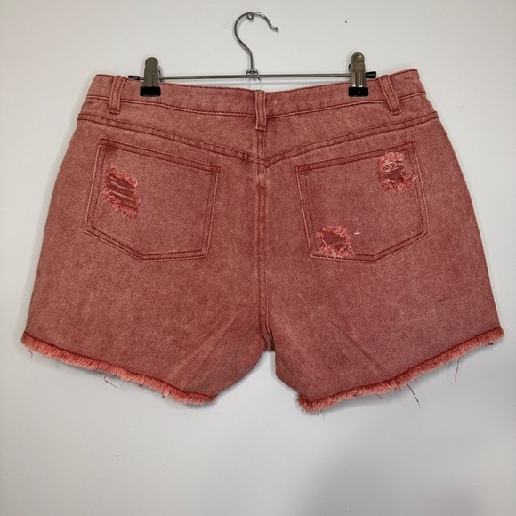 POL High Rise Distressed Denim Shorts Rust Red Size Large NWOT - Picture 2 of 9